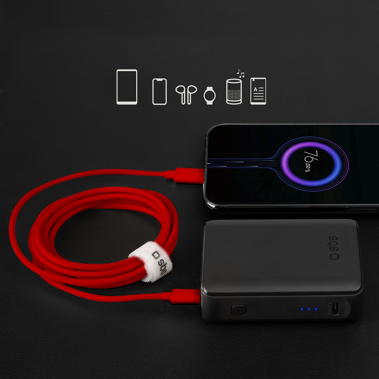 Kabel przewód w oplocie USB-C 60 W 1.5m - czerwony (3)