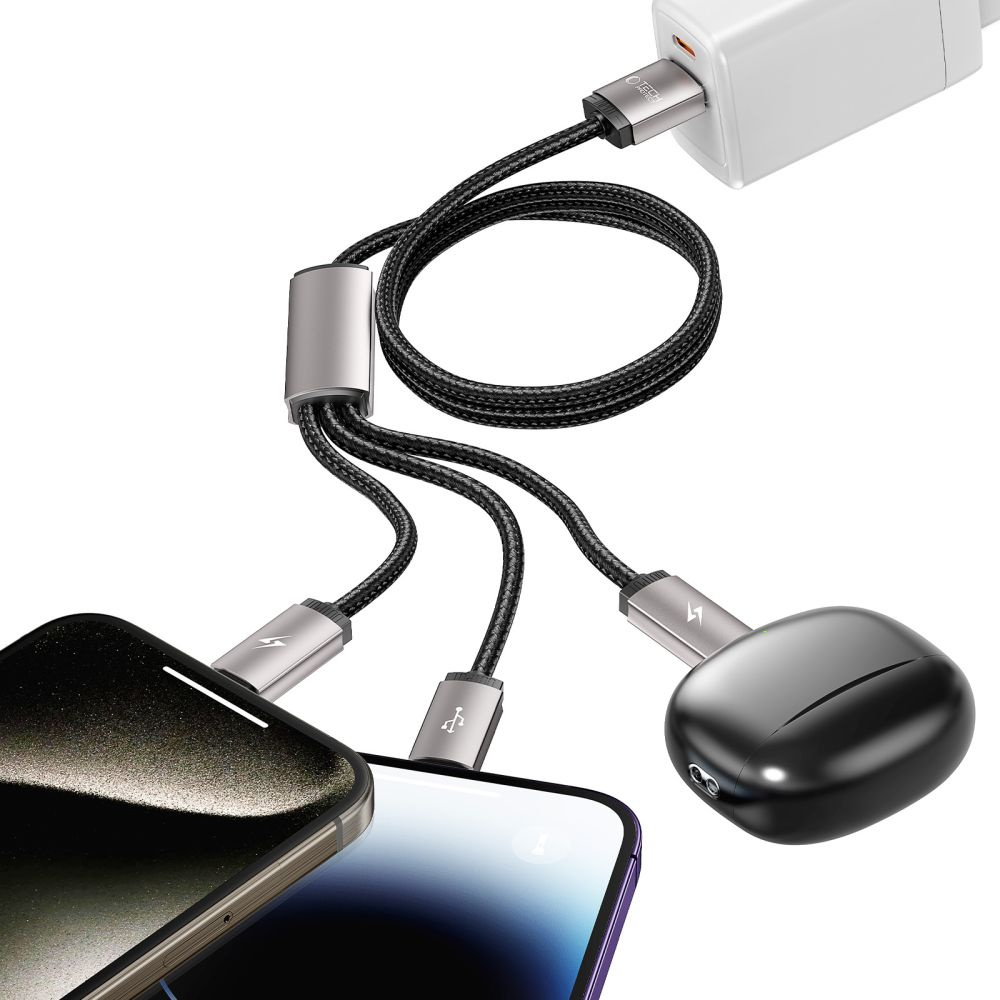 Kabel przewód 3w1 USB-A - Lightning / USB-C / micro USB 1m - szary (6)