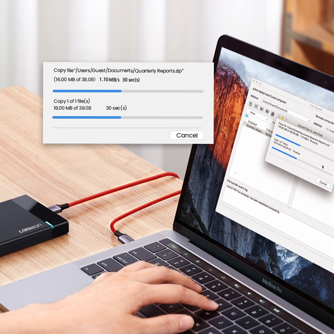 Kabel przewód w oplocie USB-C - USB-C 2.0 3A czerwony (10)