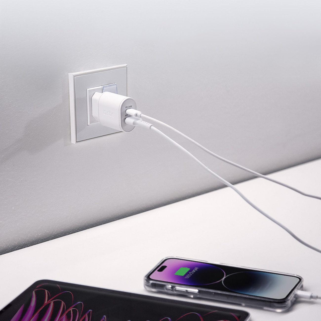 Ładowarka sieciowa Power Delivery USB-A USB-C 20W - biała (8)