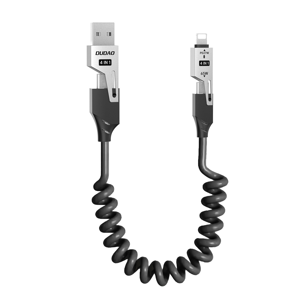 Kabel przewód spiralny 4w1 USB-A / USB-C - Lightning / USB-C - czarny