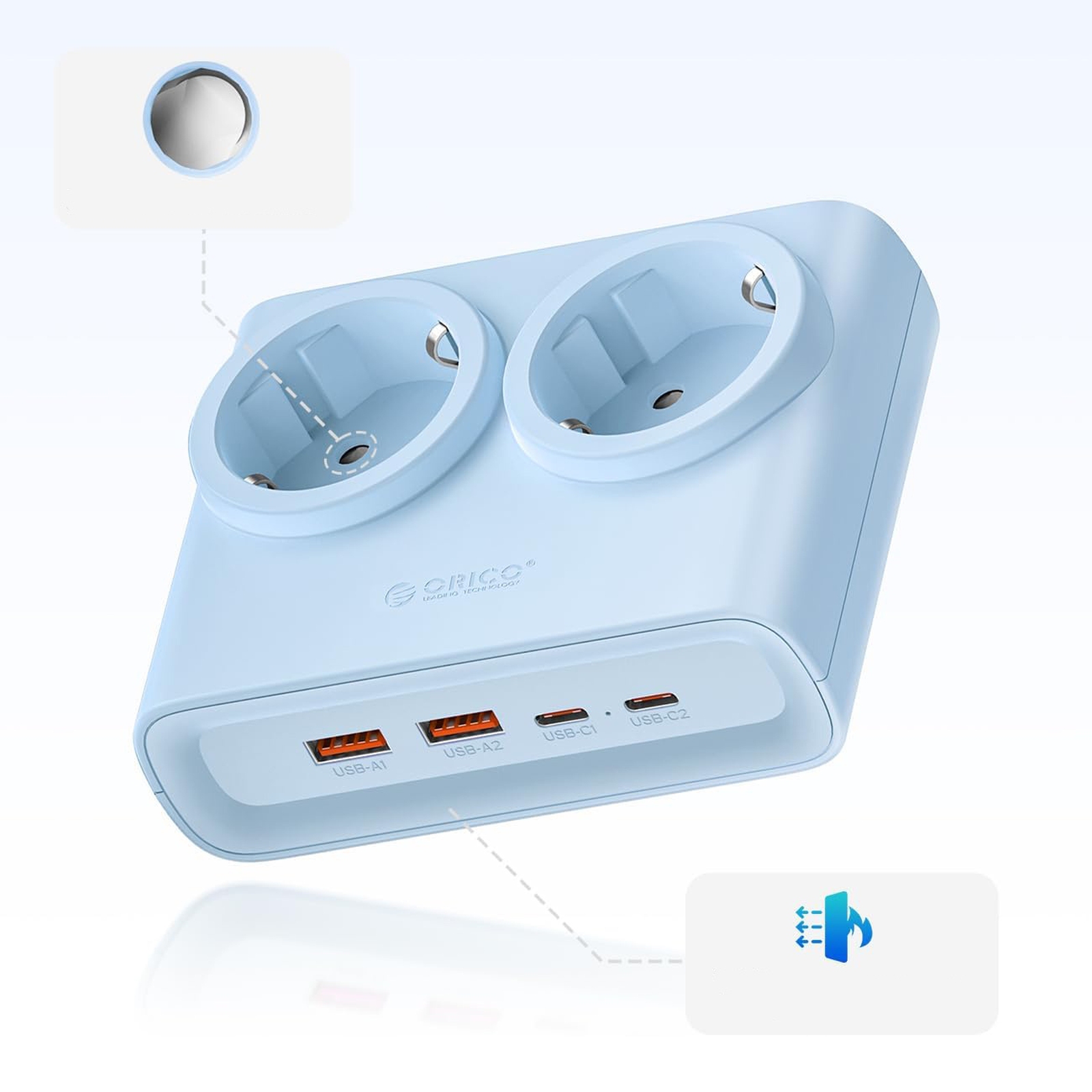 Listwa zasilająca 6w1 AC USB-A USB-C 25W - niebieska (3)