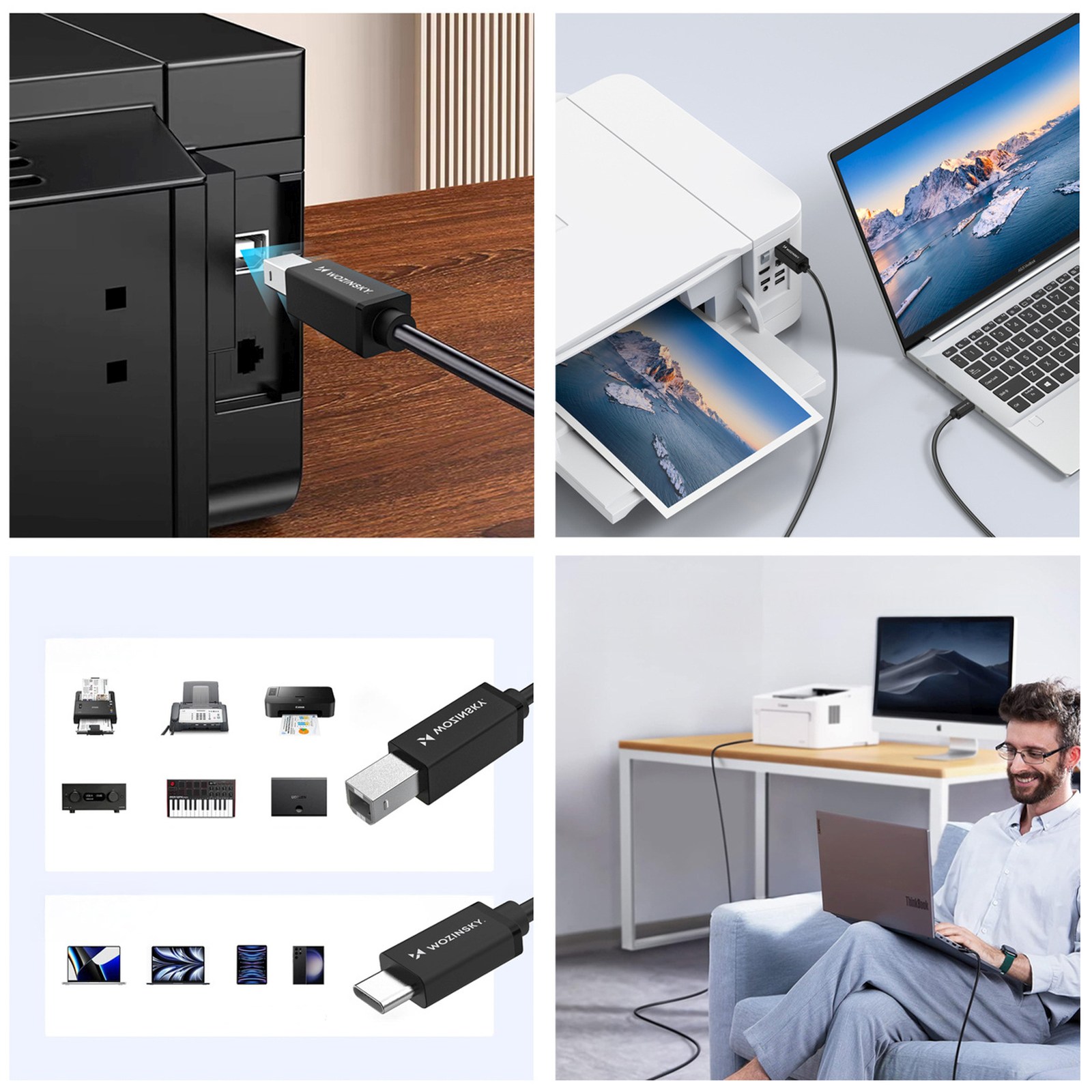 Kabel przewód do skanera drukarki USB-B - USB-C 2m - czarny (10)