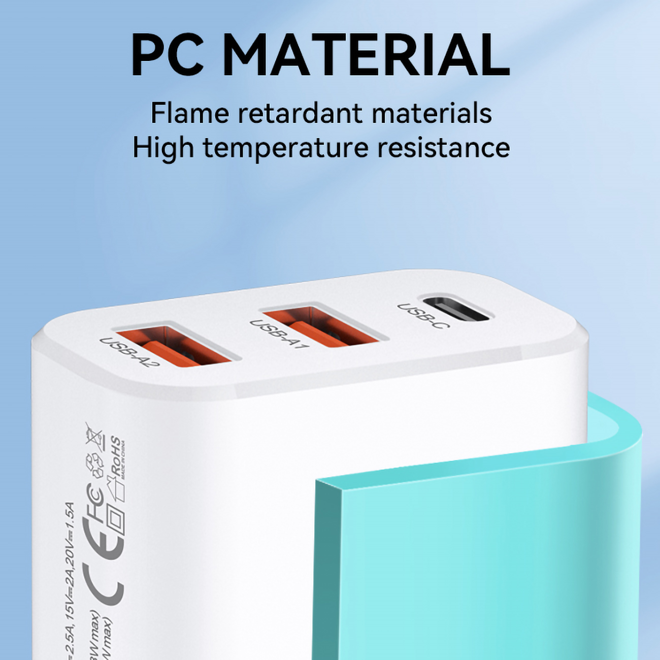 Ładowarka sieciowa 100-240V 30W USB-C 2x USB-A biała (10)