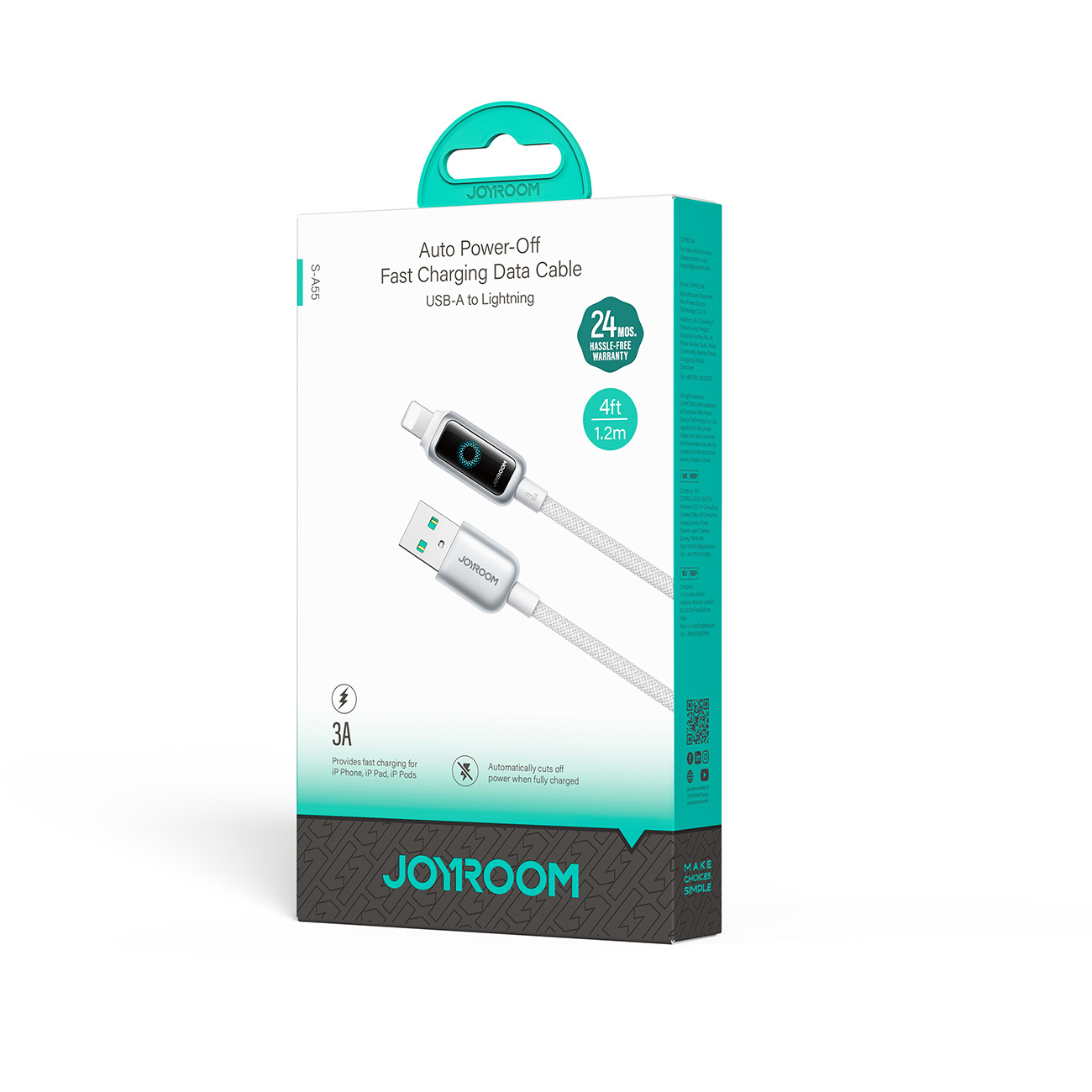 Kabel przewód USB-A - iPhone Lightning 3A 1.2m - biały (4)