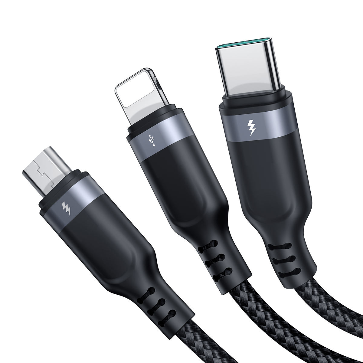 3w1 Kabel przewód USB Multi-Use Series do Lightning USB-C micro USB 30cm czarny (3)