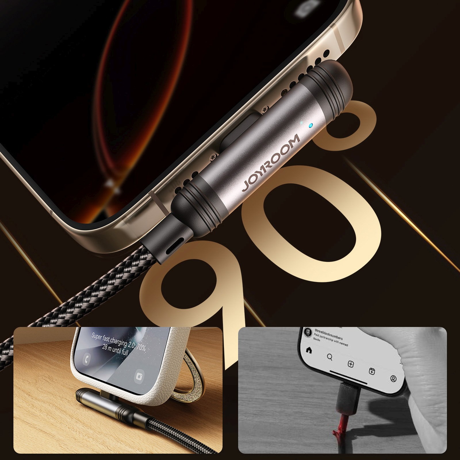 Kabel przewód kątowy USB-A iPhone Lightning 3A 1.2m - czarny (4)