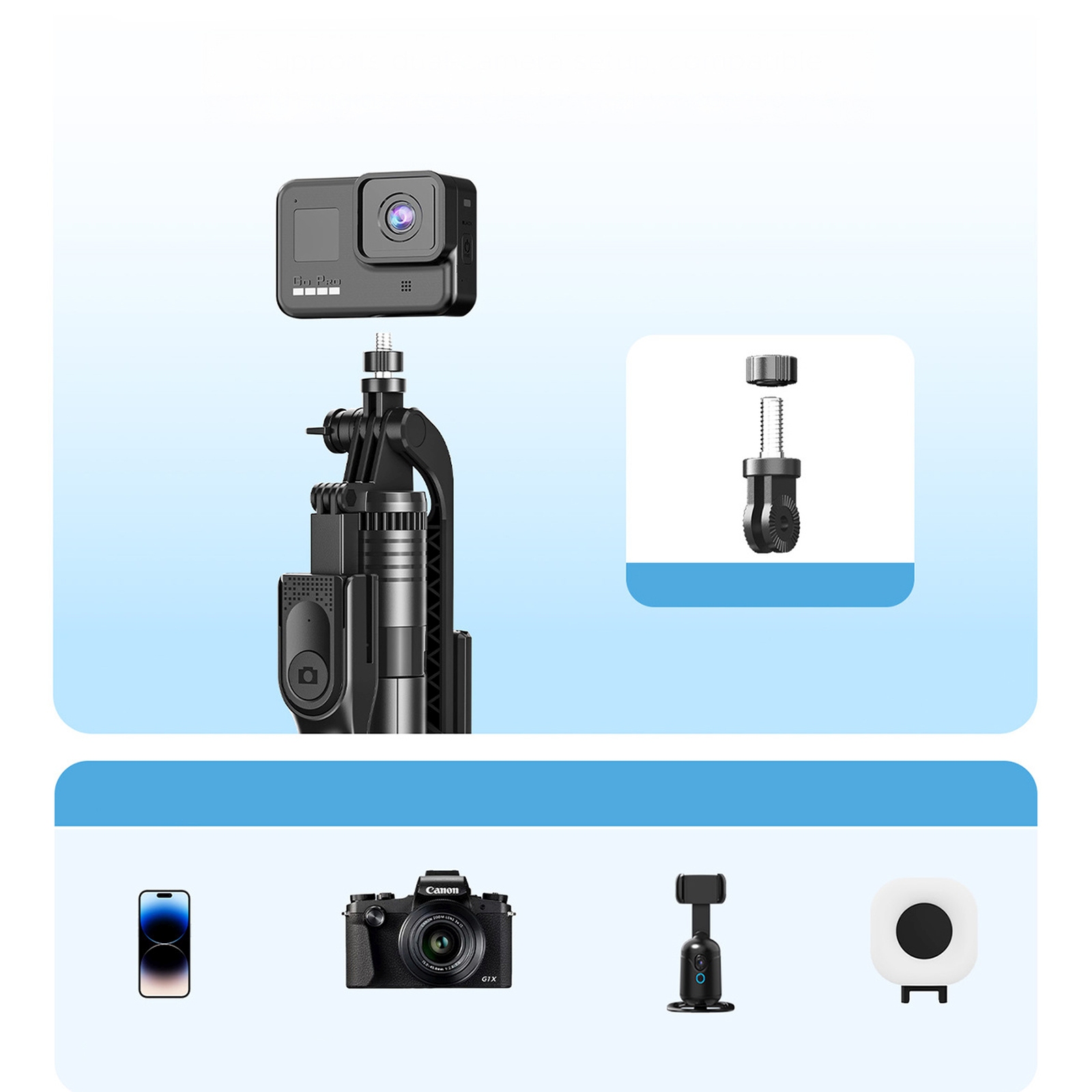 Selfie stick tripod 1/4'' na telefon kamerę aparat z obrotem 360 Bluetooth - czarny (7)
