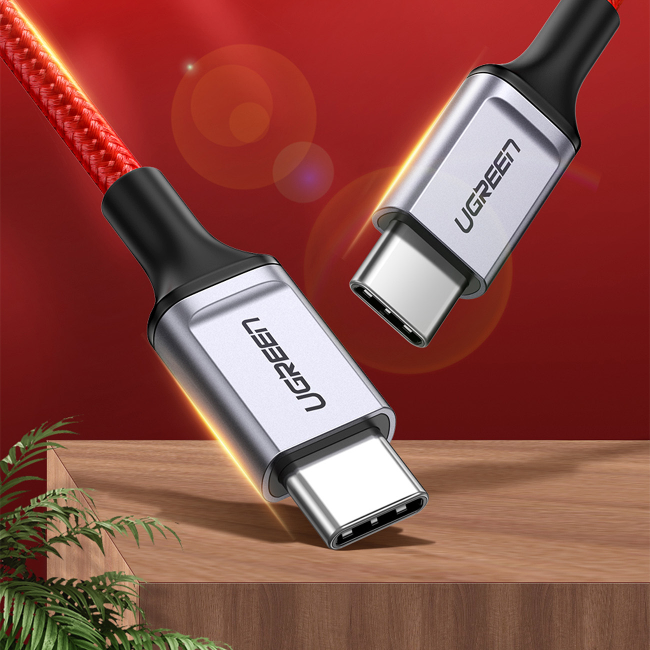 Kabel przewód w oplocie USB-C - USB-C 2.0 3A czerwony (6)