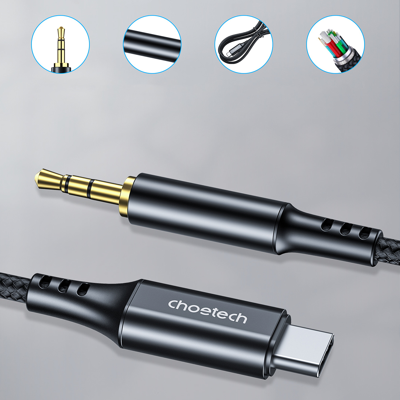 Kabel przewód audio AUX USB-C - mini jack 3.5mm 1m - czarny (3)