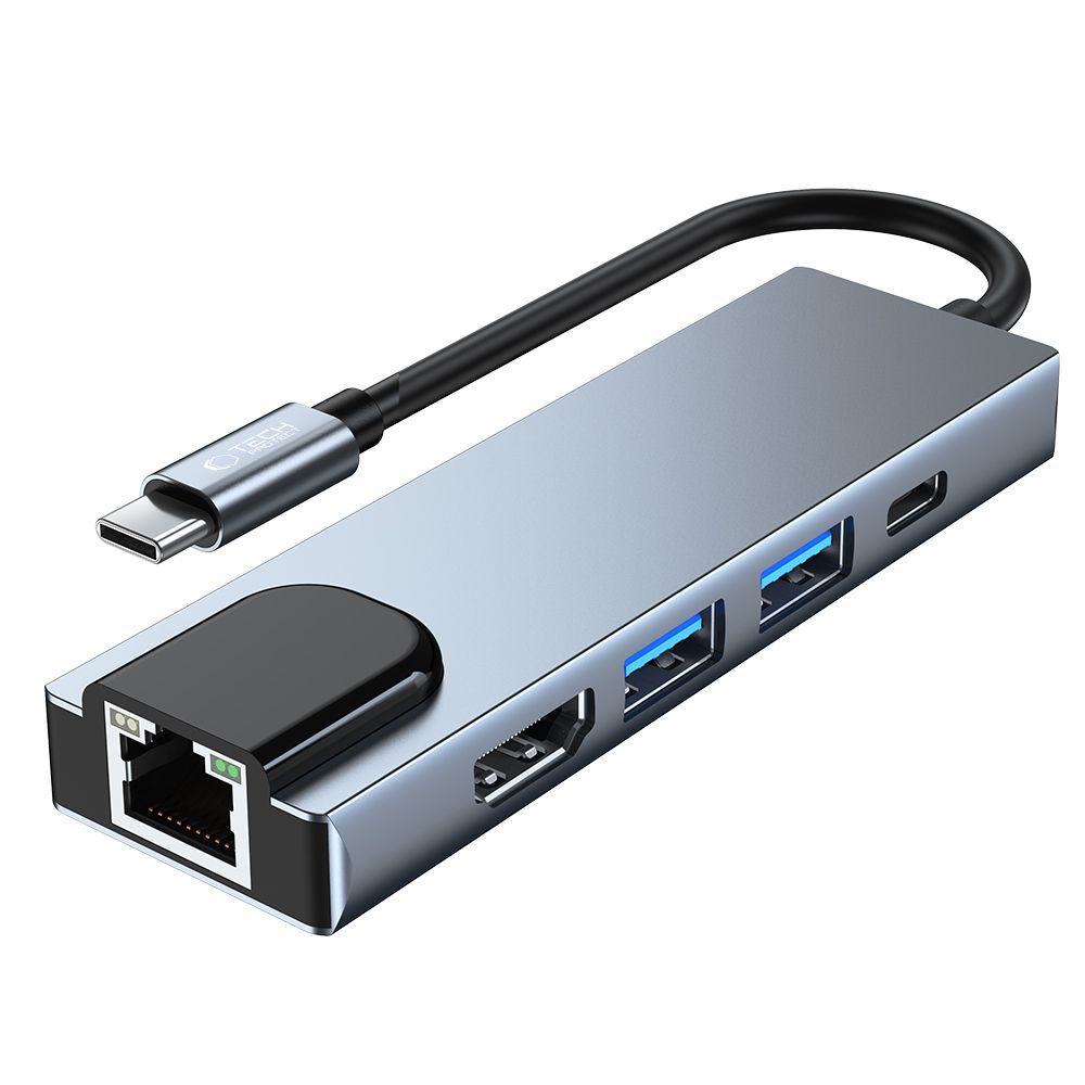 5w1 HUB rozdzielacz USB-C na USB-C USB-A HDMI RJ45 - szary (3)