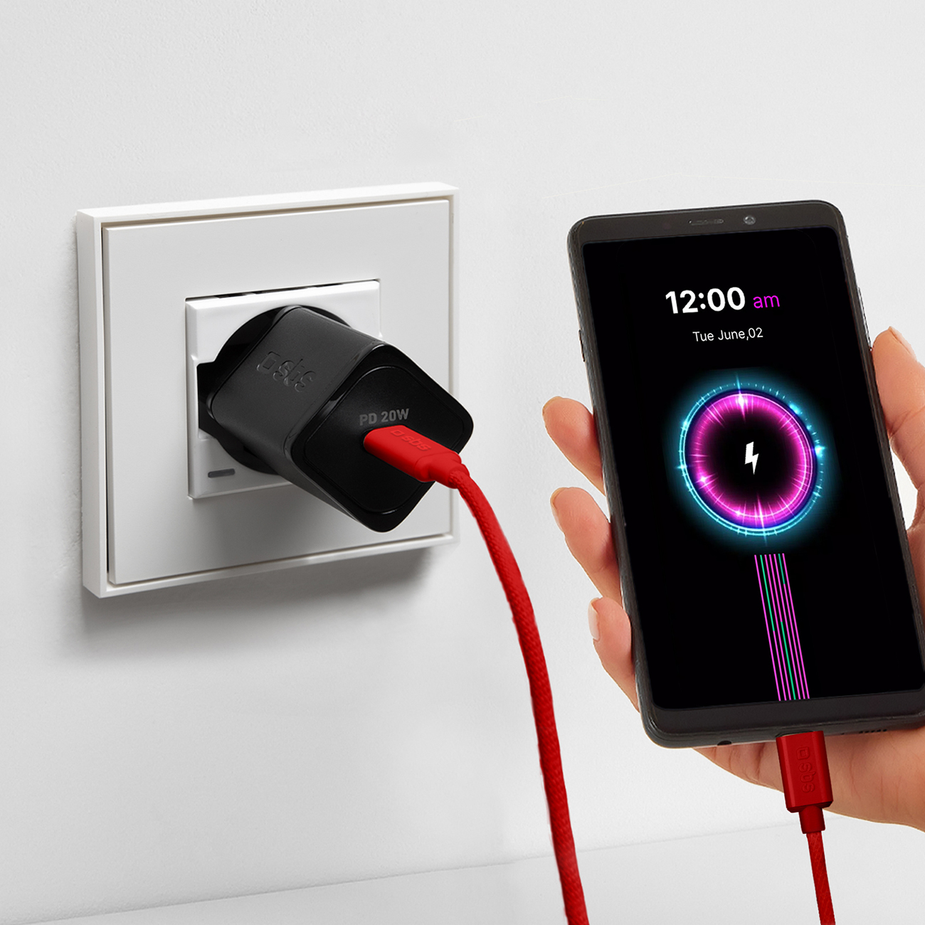 Kabel przewód w oplocie USB-C 60 W 1.5m - czerwony (5)