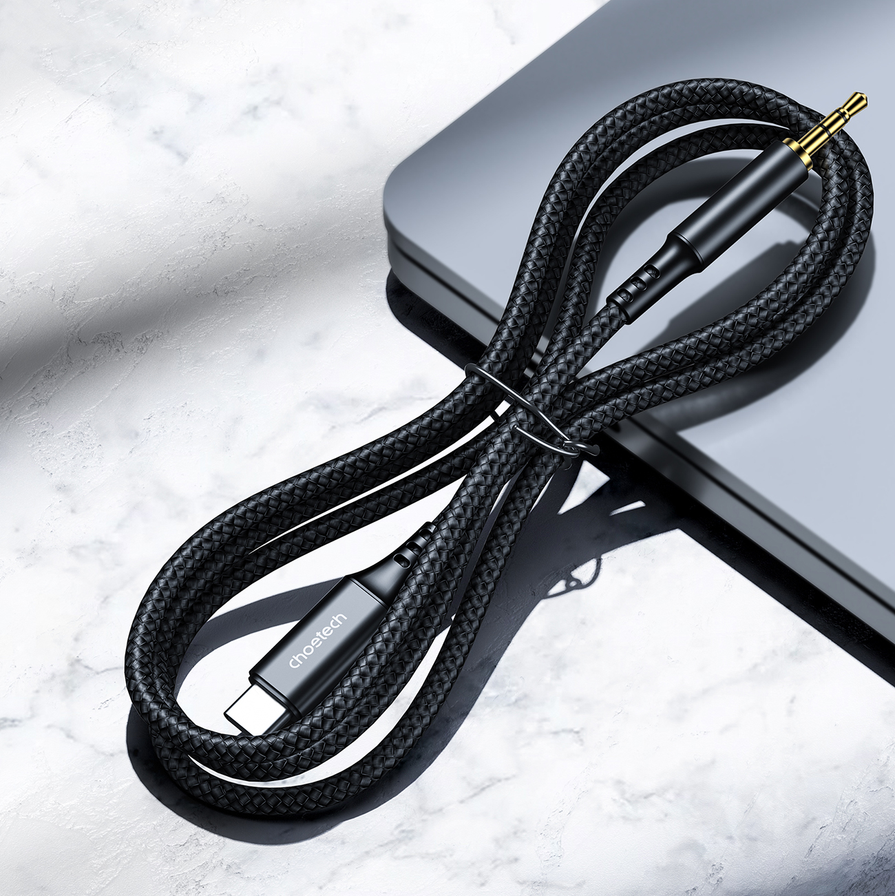 Kabel przewód audio AUX USB-C - mini jack 3.5mm 1m - czarny (5)