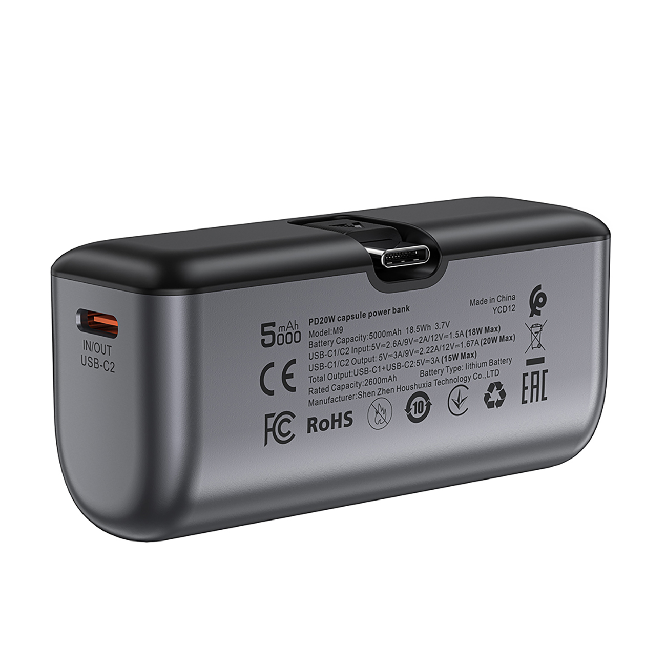 MINI Powerbank 5000mAh do telefonu USB-C PD 20W - czarny (4)