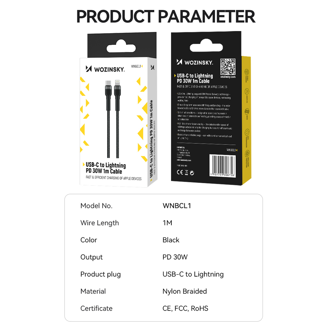Kabel przewód do iPhone USB-C - Lightning PD 30W 1m czarny (5)
