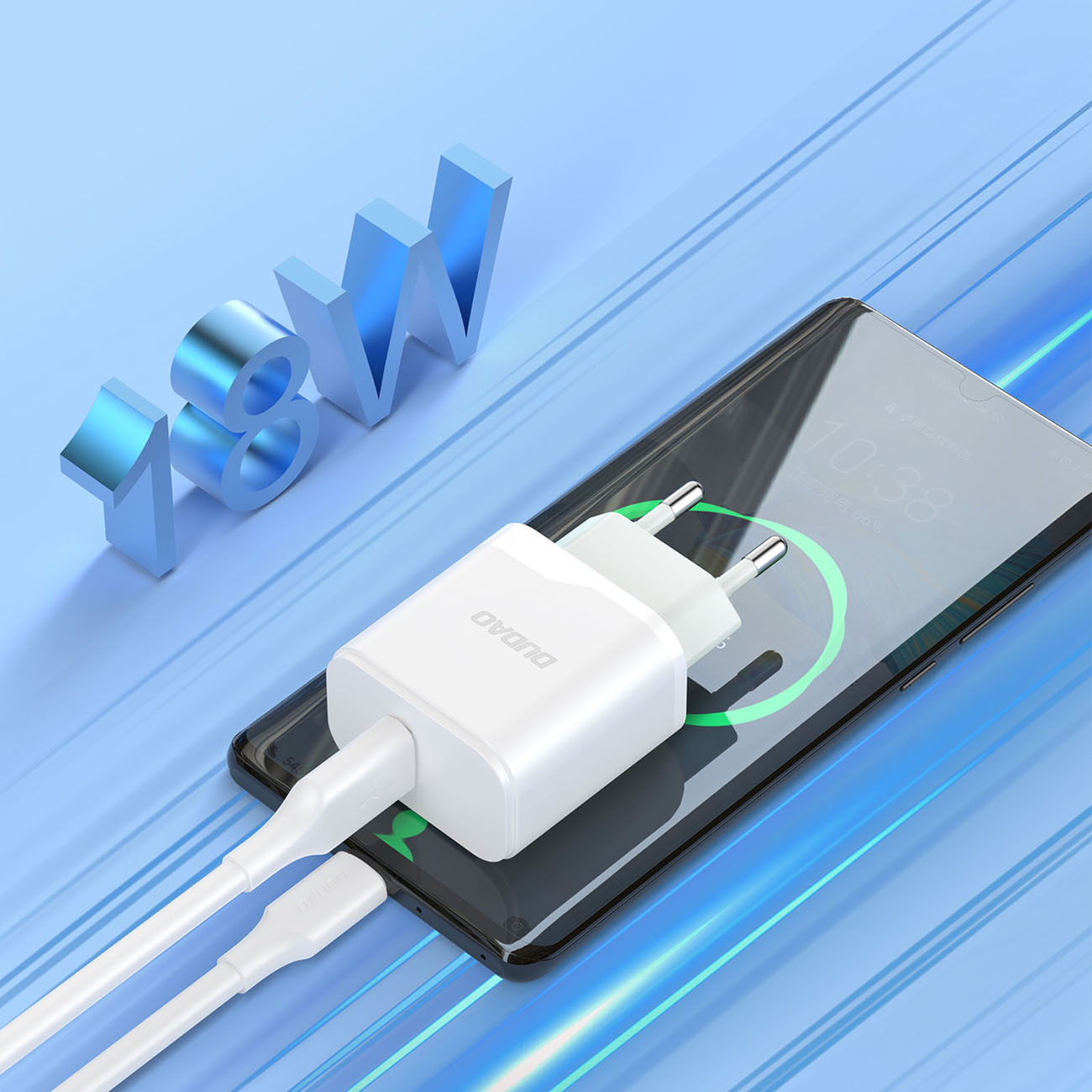 Ładowarka sieciowa USB-A 18W z kablem USB-A - USB-C biała (6)