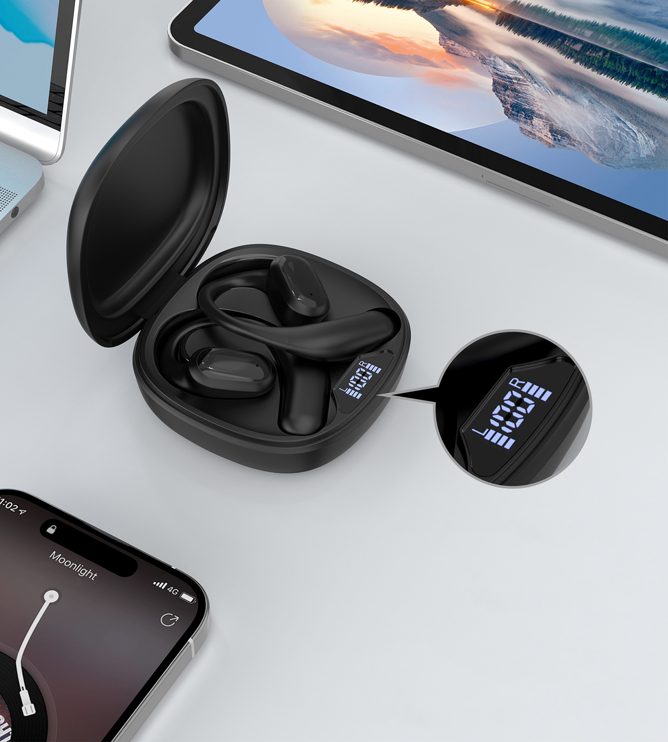 Słuchawki douszne OWS bezprzewodowe TWS Bluetooth 5.3 - czarne (6)
