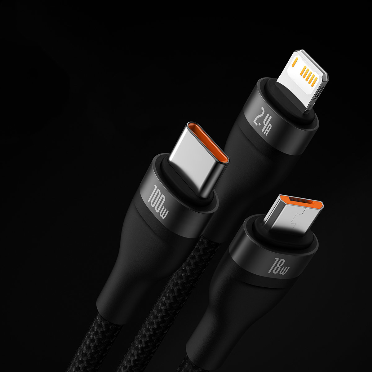 Kabel przewód 3w1 USB do USB-C / iPhone Lightning / micro USB 1.2m - czarny (11)