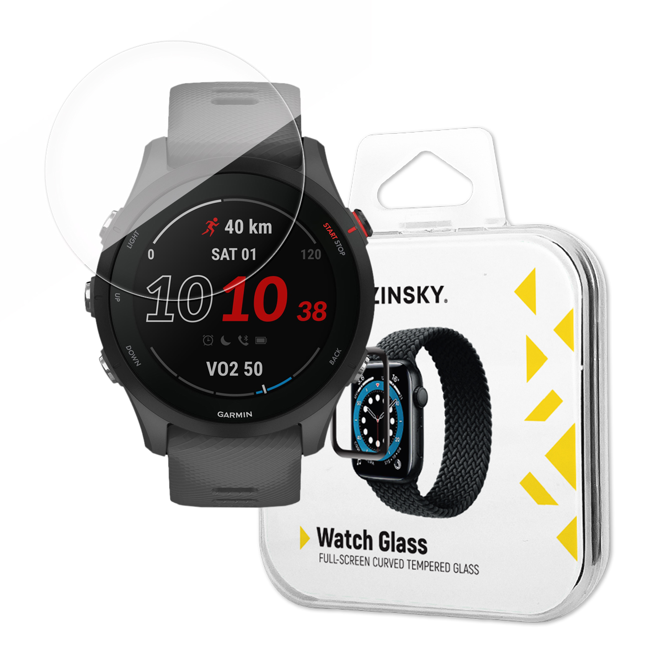 Szkło hartowane 9H na cały ekran Garmin Forerunner 255 z czarną ramką Full Glue (1)