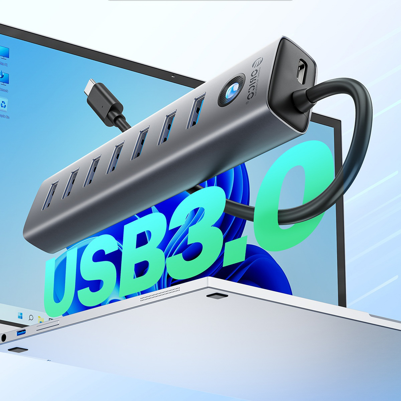 Hub CL7U-U3 rozdzielacz 7x USB-A USB-C 5V 3A 1m - szary (3)