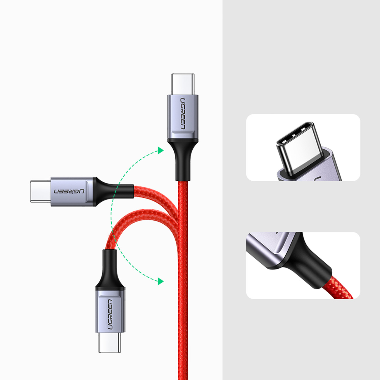 Kabel przewód w oplocie USB-C - USB-C 2.0 3A czerwony (4)