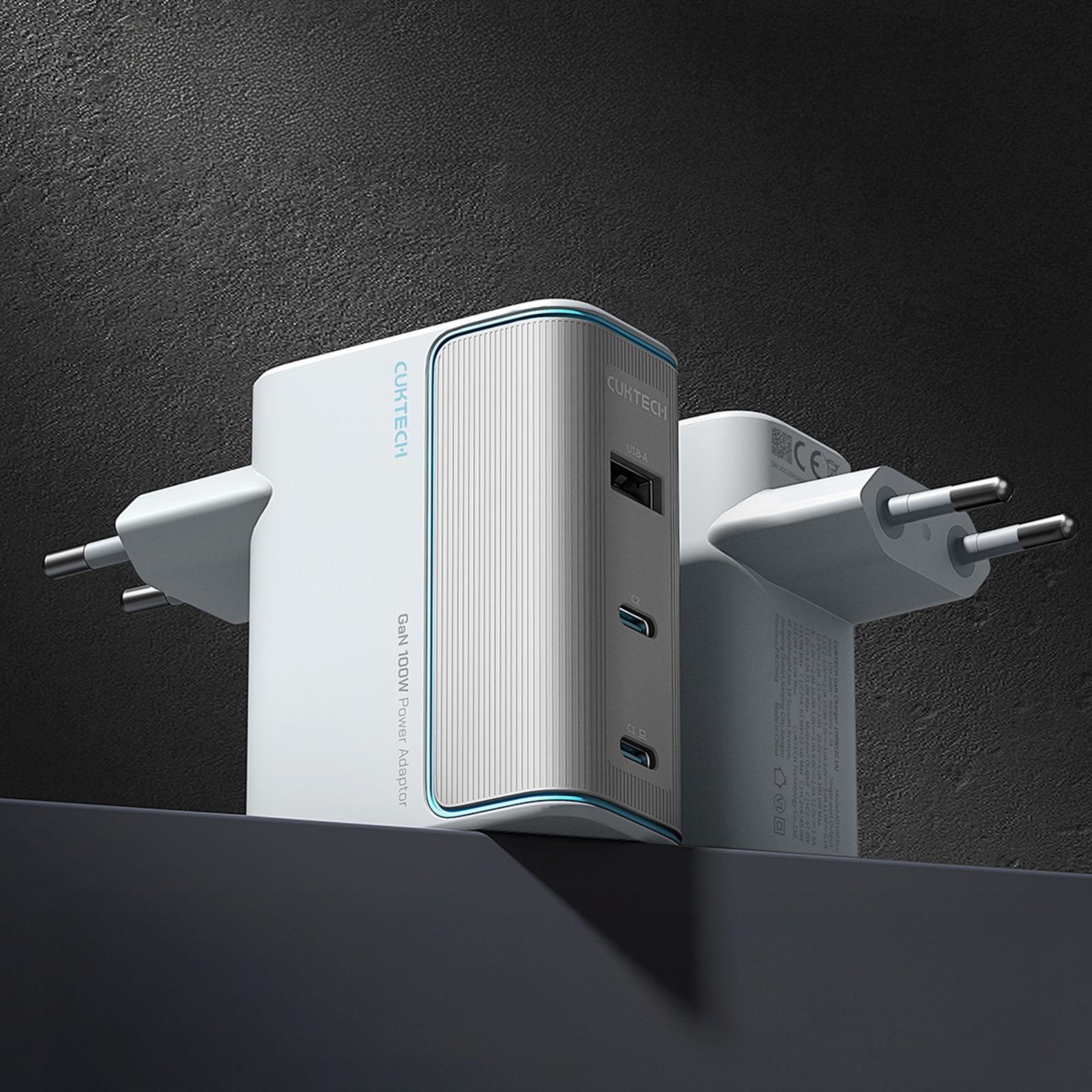 Ładowarka sieciowa USB-C USB-A z kablem GaN 100W - biała (3)