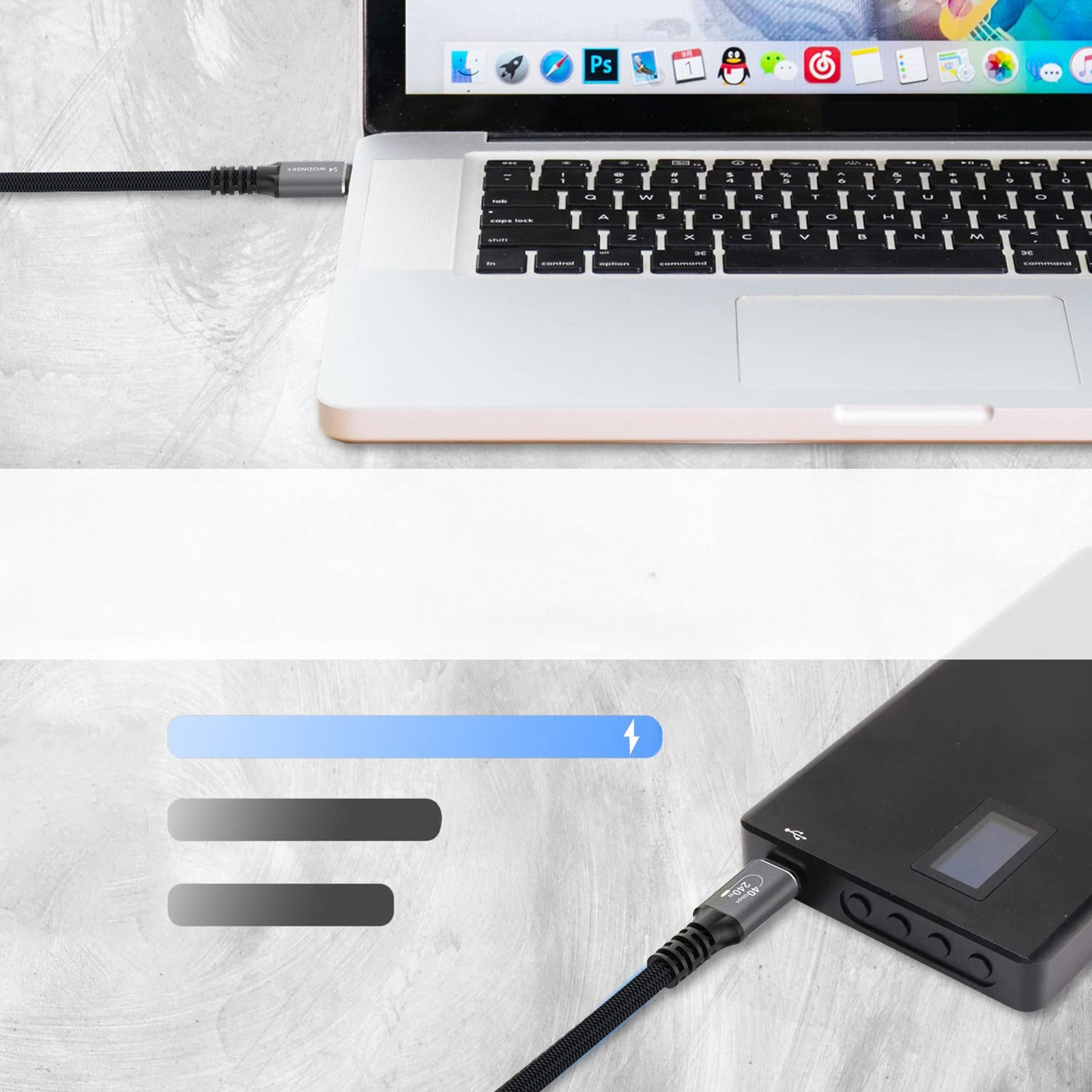 Kabel przewód USB-C Thunderbolt 4 240W 2m 4K - czarny (8)