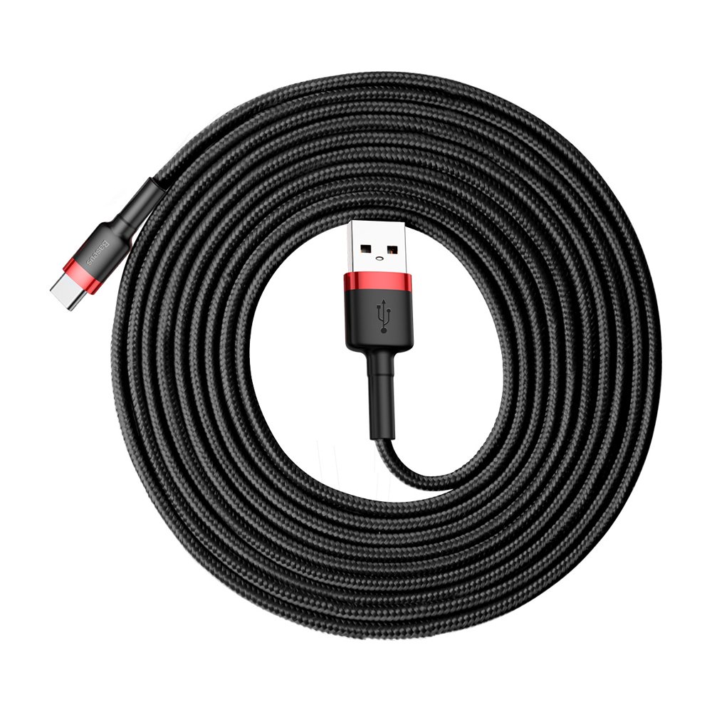 Wytrzymały nylonowy kabel przewód USB USB-C QC3.0 2A 3M czarno-czerwony (8)