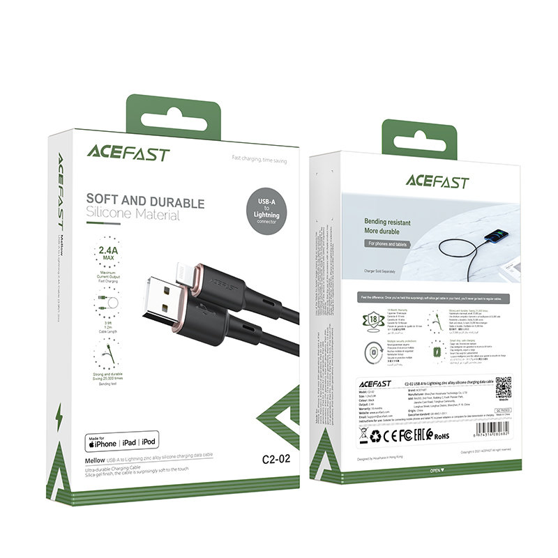 Kabel przewód do iPhone MFI USB - Lightning 2.4A 1.2m czarny (5)