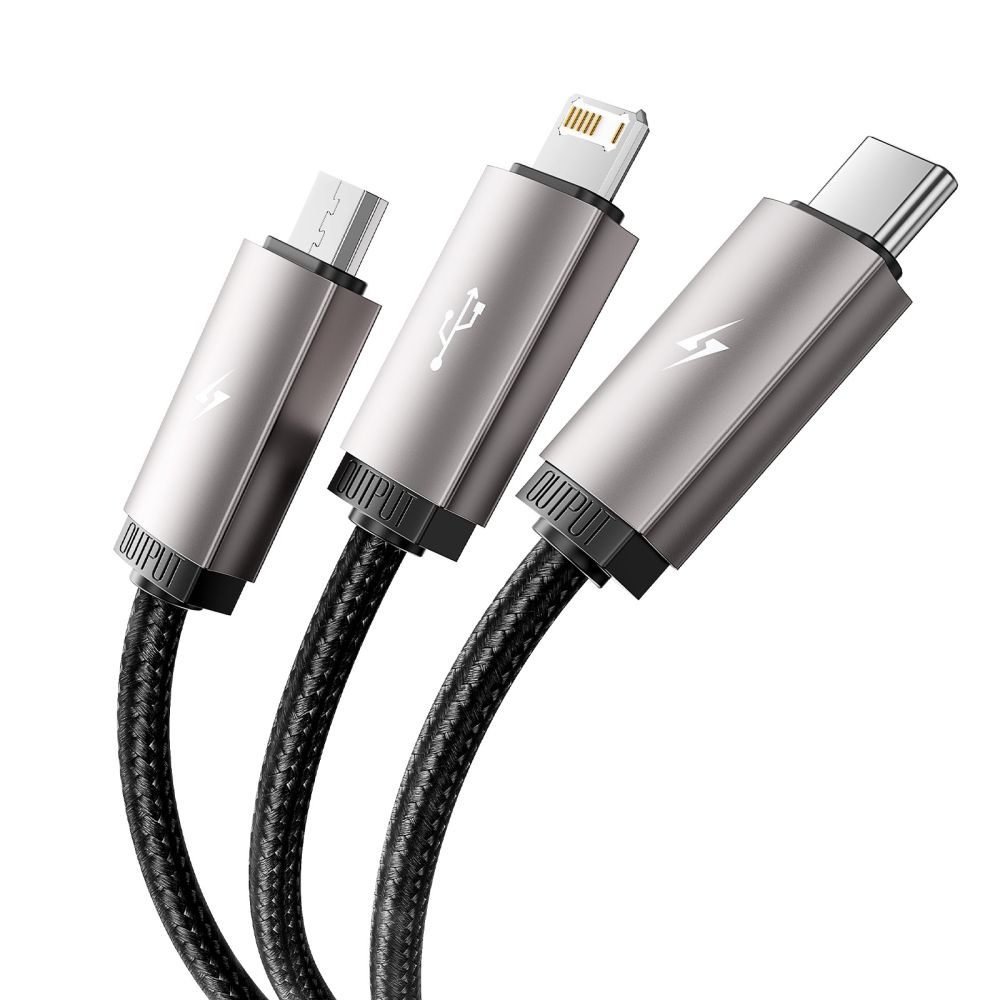 Kabel przewód 3w1 USB-A - Lightning / USB-C / micro USB 1m - szary (4)