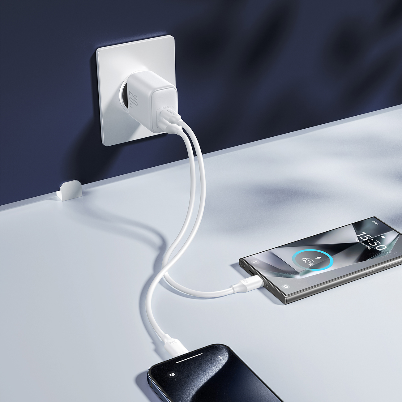 Ładowarka sieciowa USB-C USB-A 20W PD QC 3.0 - biała (10)