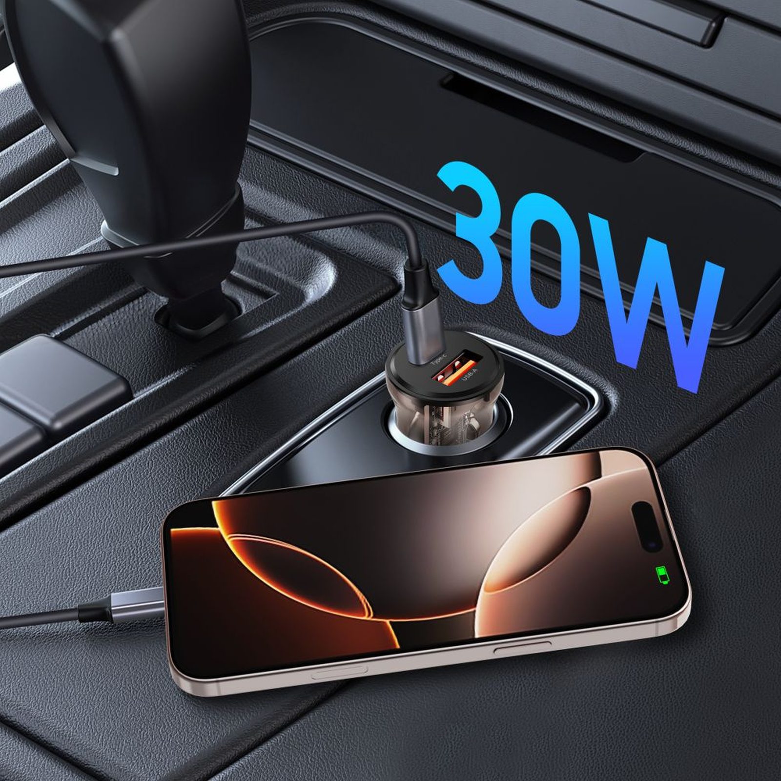 Ładowarka samochodowa USB-A USB-C 30 W - czarna (5)