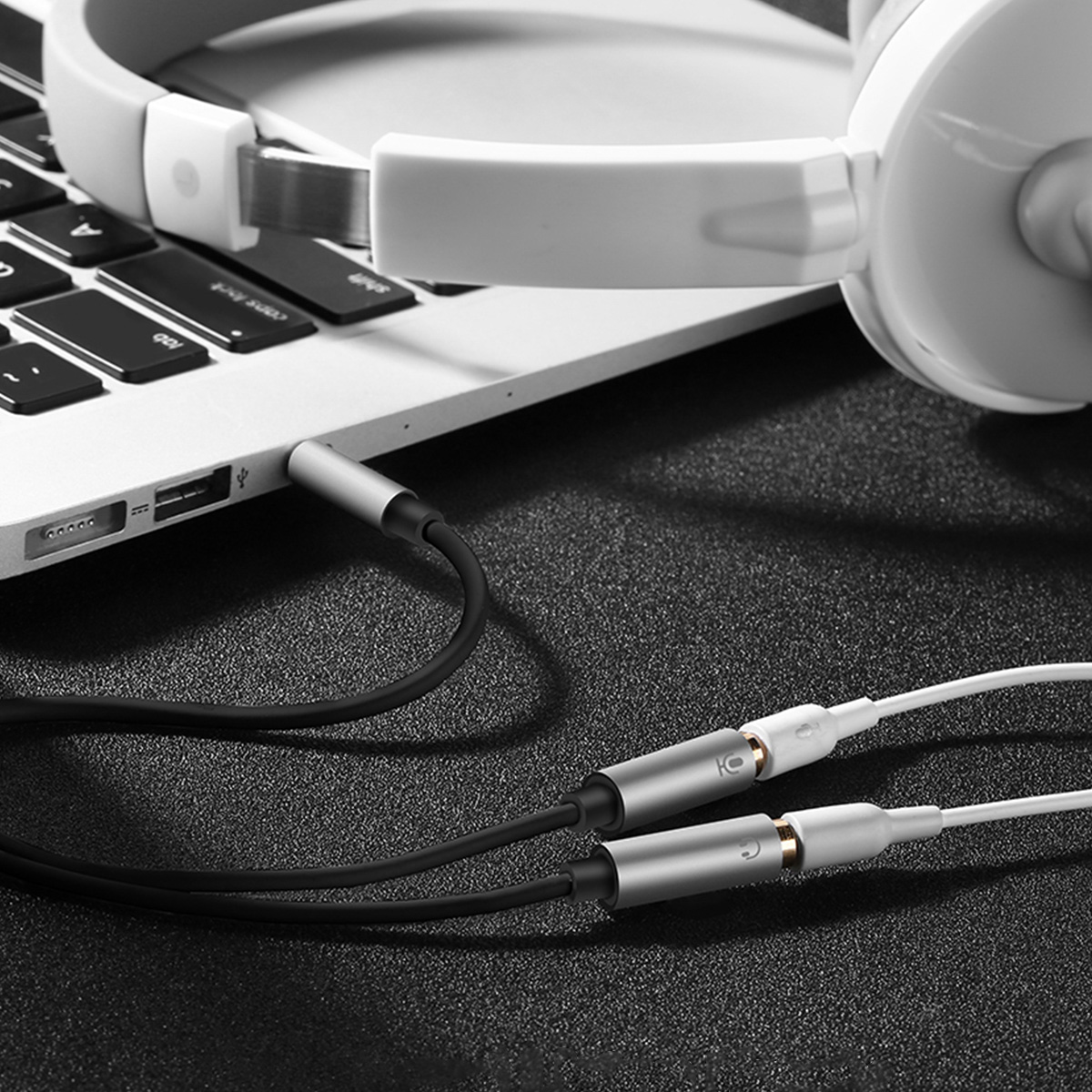 Rozdzielacz przejściówka mini jack 3.5 mm - 2 x mini jack 3.5mm mikrofon i słuchawki czarny (3)