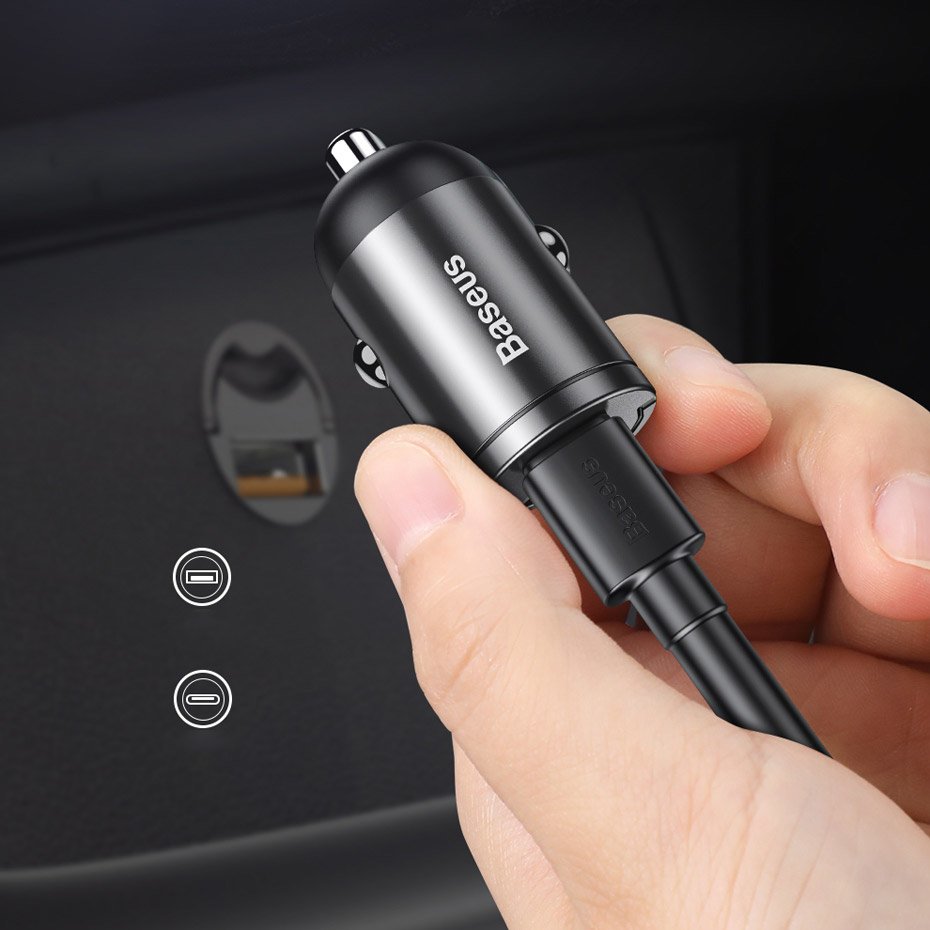 Mini ładowarka samochodowa inteligentna Tiny Star USB 30W Quick Charge szary (9)