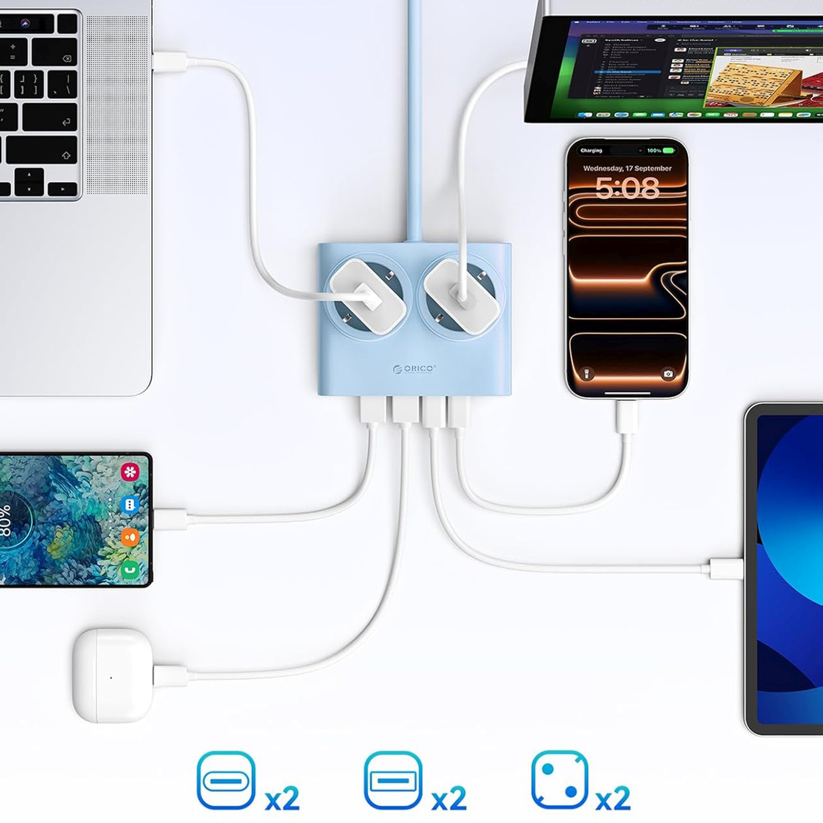 Listwa zasilająca 6w1 AC USB-A USB-C 25W - niebieska (6)