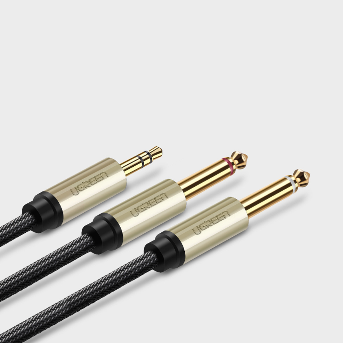 Kabel przewód audio mini jack 3.5 mm - 2 x jack 6.35mm 2m szary (6)