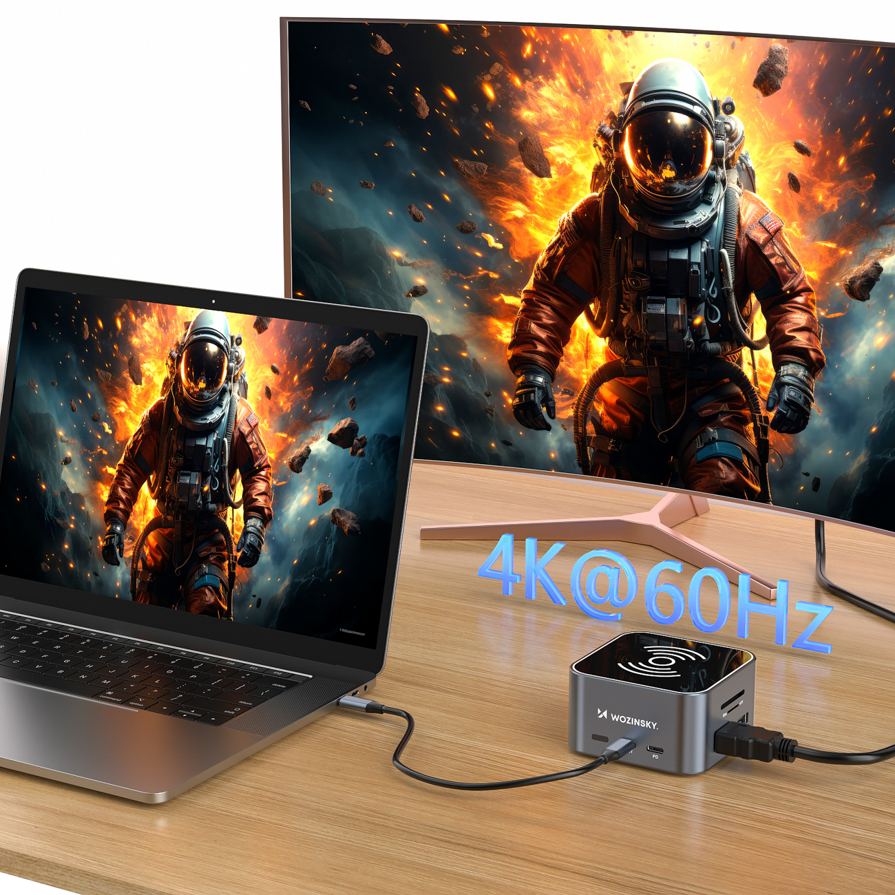 12w1 Hub z ładowarką bezprzewodową USB-A USB-C HDMI RJ45 SD TF mini jack - szary (6)
