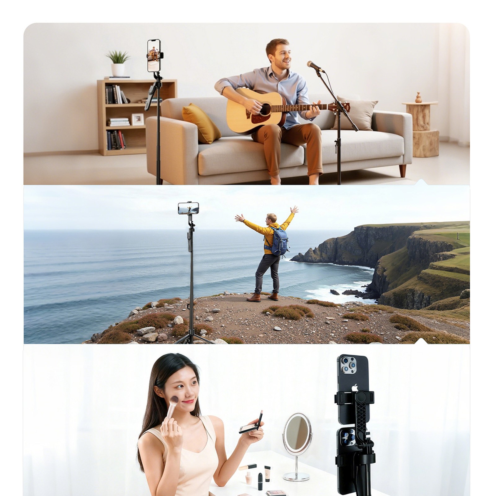 Selfie stick tripod 1/4'' na telefon kamerę aparat z obrotem 360 Bluetooth - czarny (8)