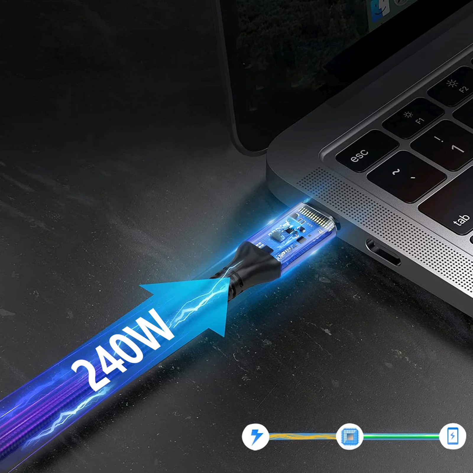 Kabel przewód USB-C Thunderbolt 4 240W 2m 4K - czarny (5)
