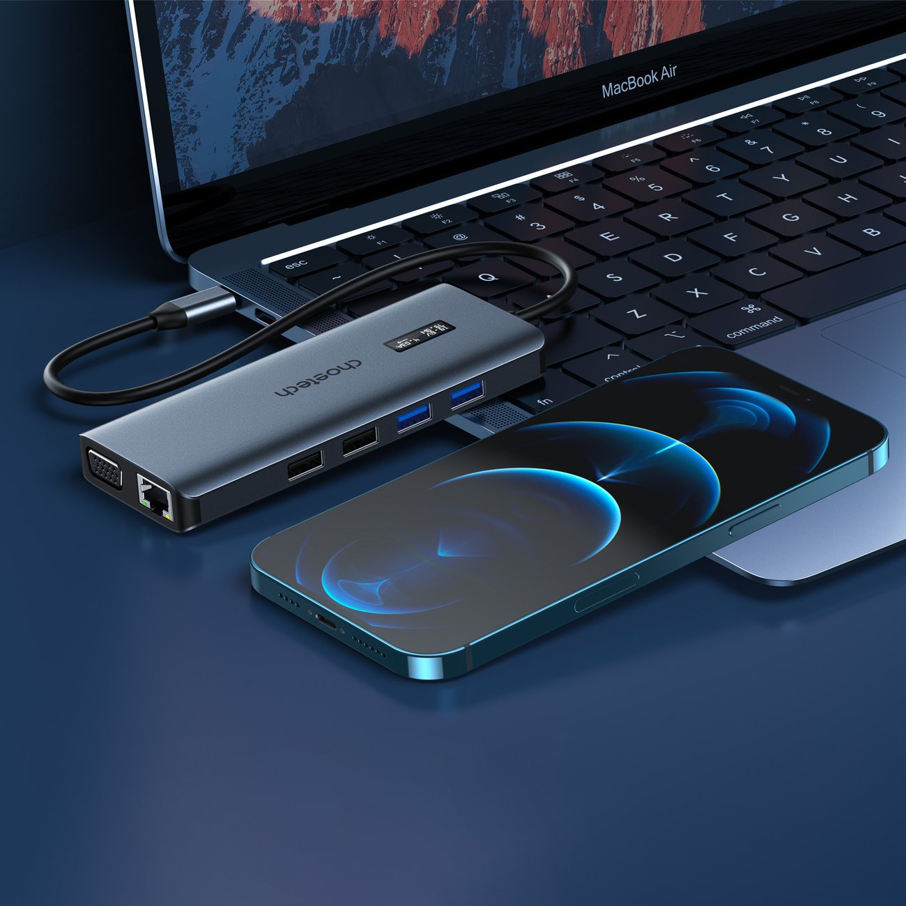 Adapter HUB wielofunkcyjny z wyświetlaczem USB-C USB-A VGA AUX SD TF 12w1 szary (4)