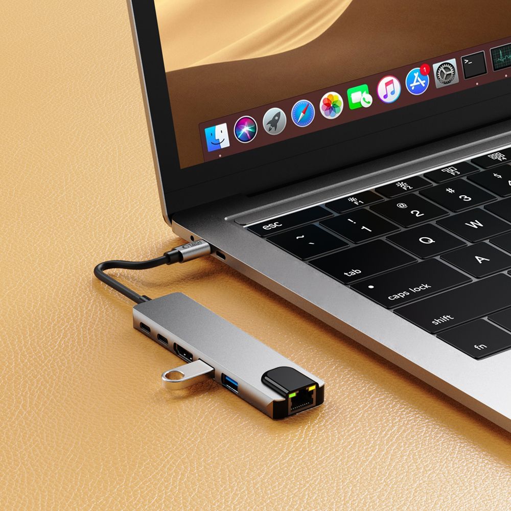 6w1 HUB Adapter USB-C USB-A HDMI RJ45 4K 30Hz PD 100W - szary (7)