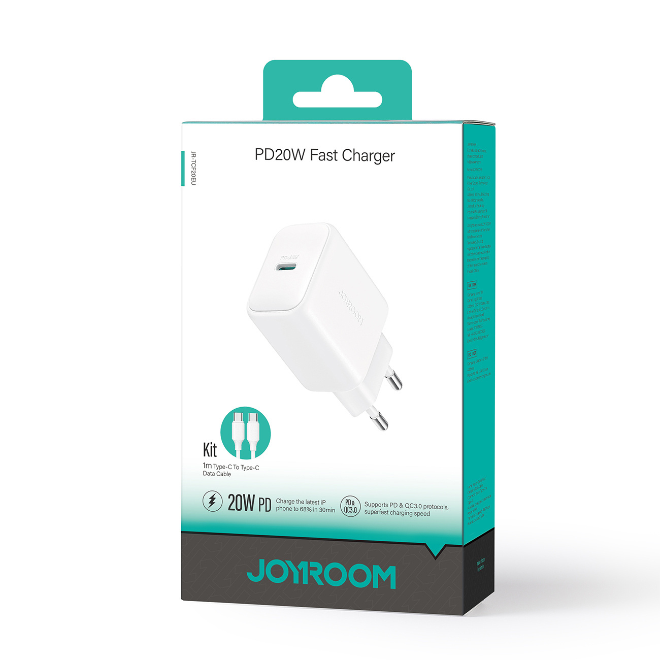Ładowarka sieciowa USB-C PD QC 20W + kabel USB-C 1m - biała (8)