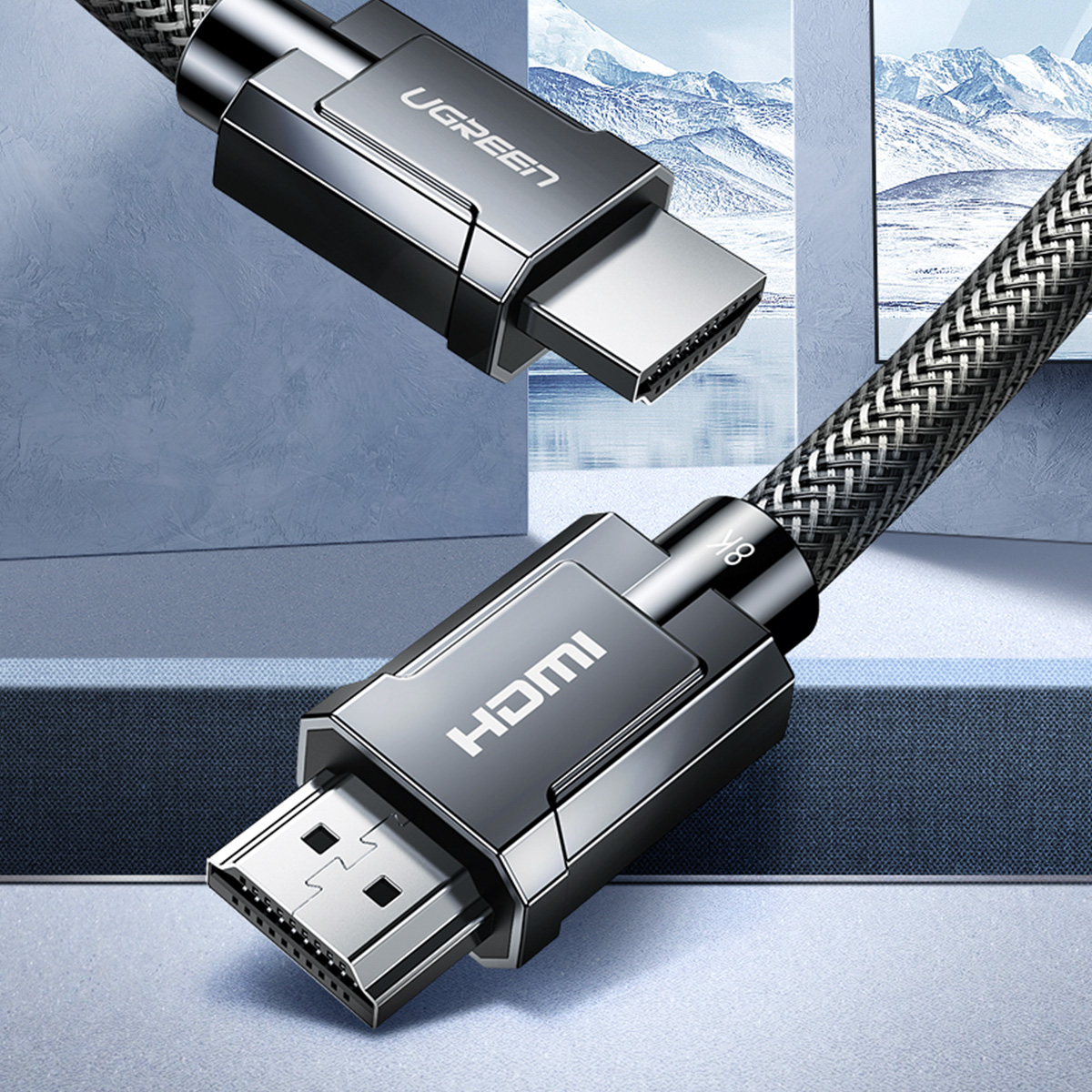 Kabel przewód HDMI 2.1 8K 60Hz 48Gb/s 3m elastyczny w oplocie szary (2)