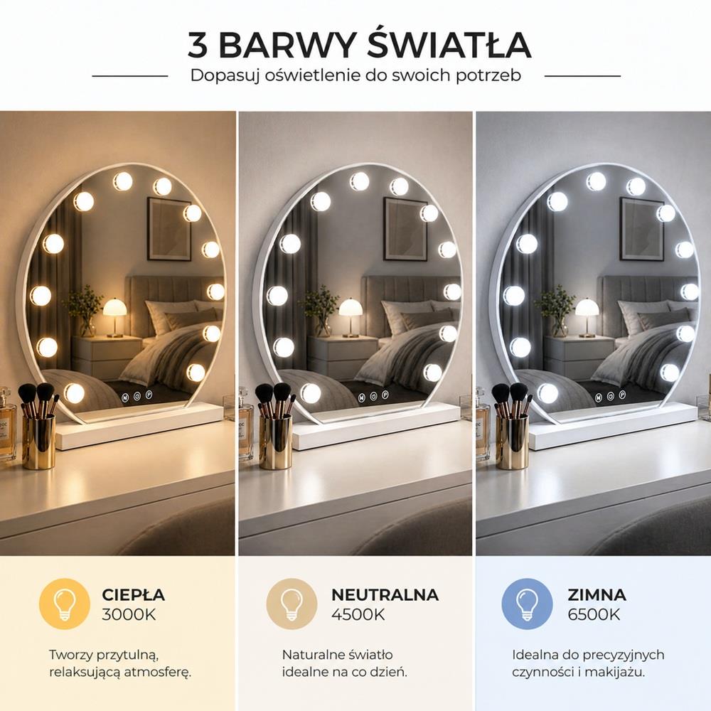Lustro podświetlane LED HOLLYWOOD śr 50cm (3)