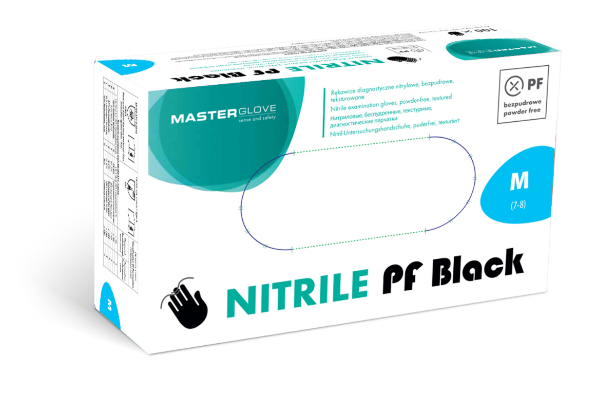 RĘKAWICZKI NITRYLOWE BEZPUDROWE CZARNE M MASTER GLOVE 100szt