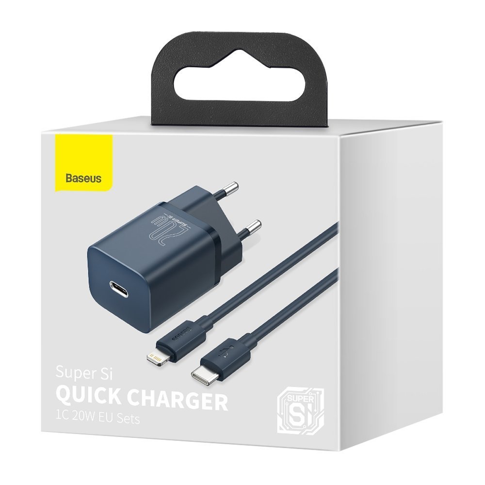 Super Si 1C szybka ładowarka USB-C 20W PD + kabel do iPhone Lightning 1m niebieski (5)