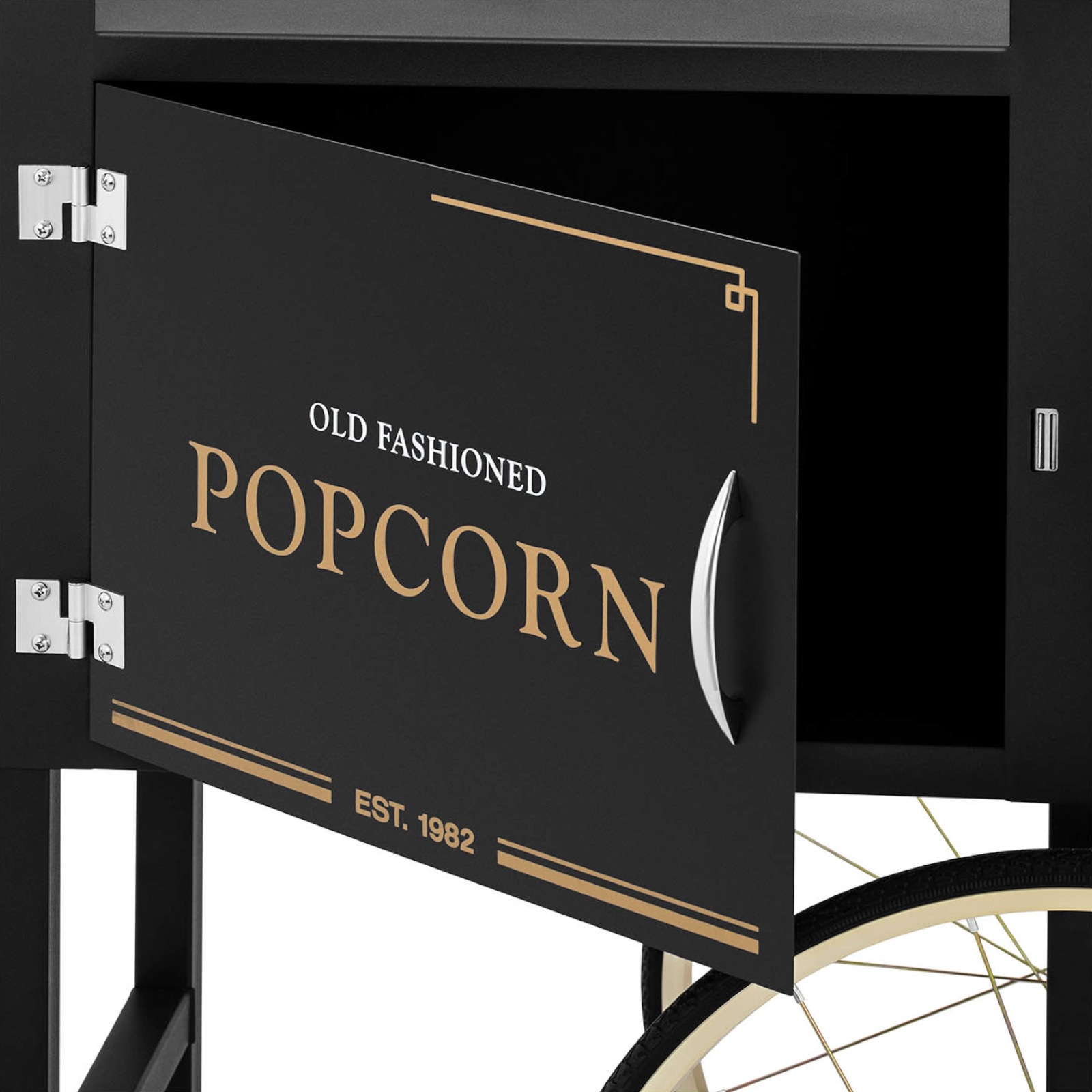 Wózek podstawa do maszyny do popcornu z szafką retro 51 x 37 cm - czarno-złoty (3)