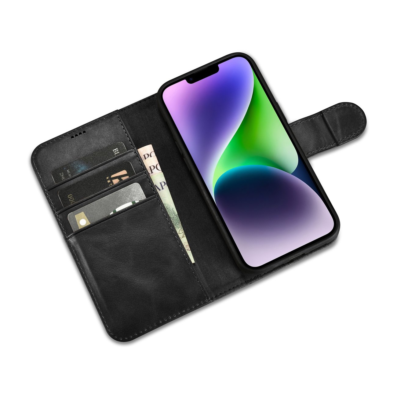 2w1 etui skórzany pokrowiec z klapką iPhone 14 Plus Anti-RFID Oil Wax Wallet Case czarny (9)
