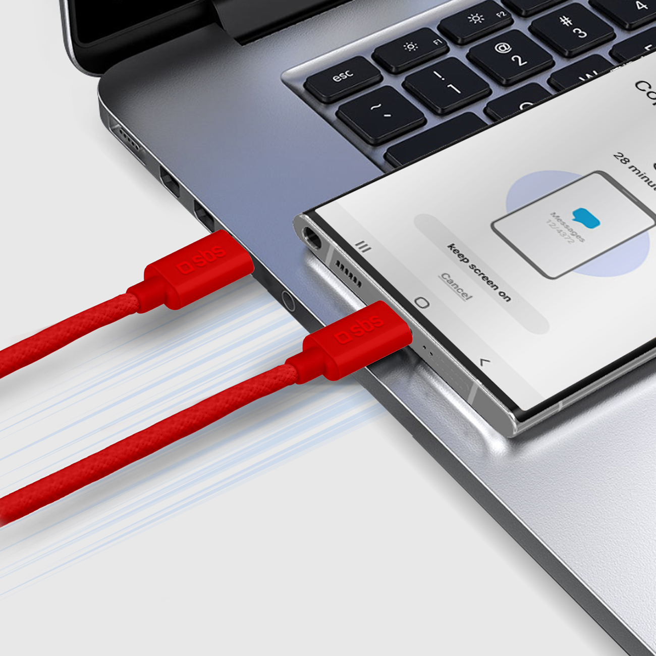 Kabel przewód w oplocie USB-C 60 W 1.5m - czerwony (6)