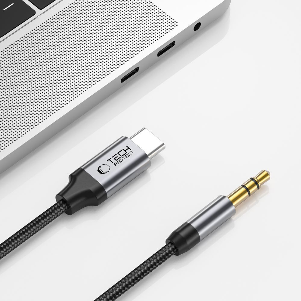 Kabel przewód audio USB-C - mini jack 3.5mm 1 m - czarny (3)